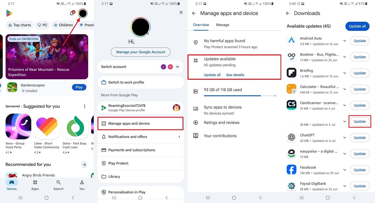 Updating TikTok from Google Play